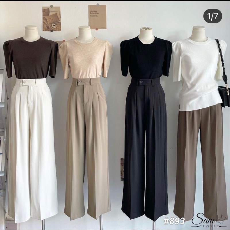QUẦN ÂU ỐNG RỘNG DÁNG XUÔNG CẠP LỆCH PHONG CÁCH HÀN CHẤT LỤA ĐẸP KHÔNG BÓNG MẶC MÁT MS20891
