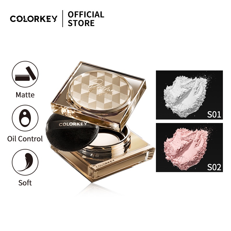 【COLORKEY】Phấn Phủ Dạng Bột Colorkey Kết Cấu Lì Trang Điểm Làm Sáng Da Mặt Kiềm Dầu Chống Mồ Hôi 3 Màu Lựa Chọn 7g