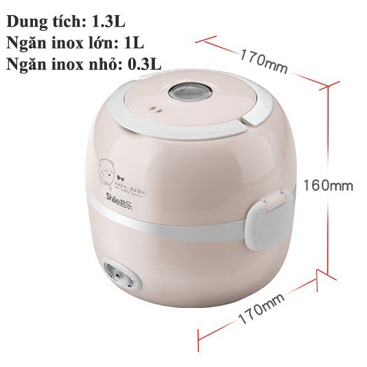Nồi Hộp cơm cắm điện 2 tầng inox 1.2 lít 220V đa năng nấu cơm, nấu mì, hâm nóng đồ ăn tiện dụng B2 DL TECH