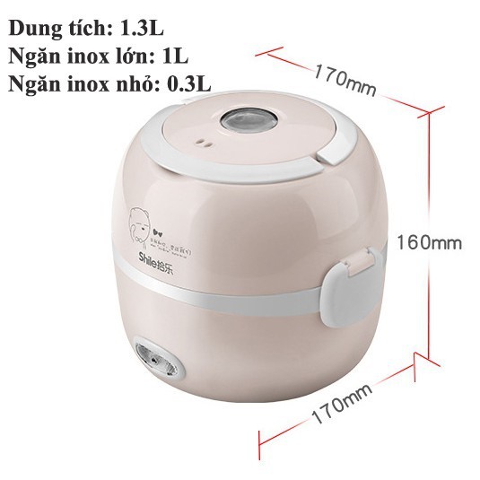 Nồi Hộp cơm cắm điện 2 tầng inox 1.2 lít 220V đa năng nấu cơm, nấu mì, hâm nóng đồ ăn tiện dụng B2 DL TECH