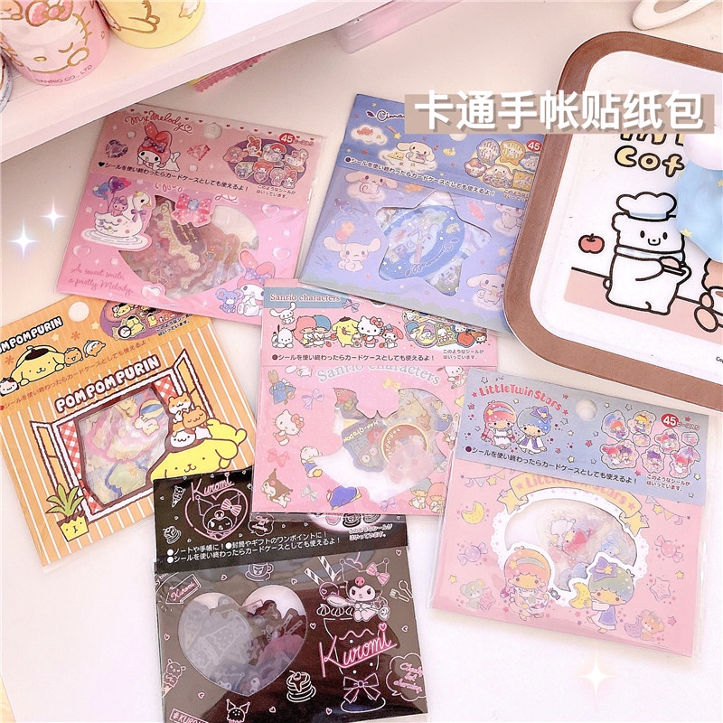 Zanmo Túi 45 Tờ Nhãn Dán Sticker Hoạt Hình Nhật Bản Kitty,Melody,Kurumi,Snoppy...