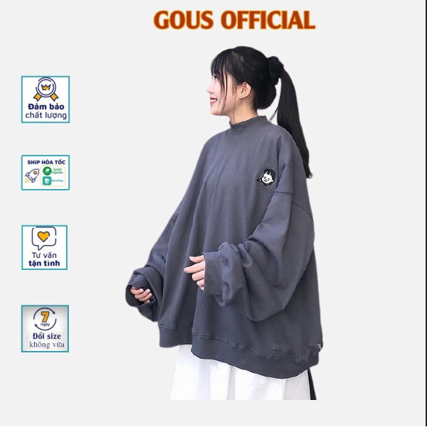 Áo Sweater Vải Sọc Gân Dày GOUS OFFICIAL Form Rộng Cổ Lọ NANASS Fhêu Hình Cô Gái Đáng Yêu Phong cách Dễ Thương- 1763