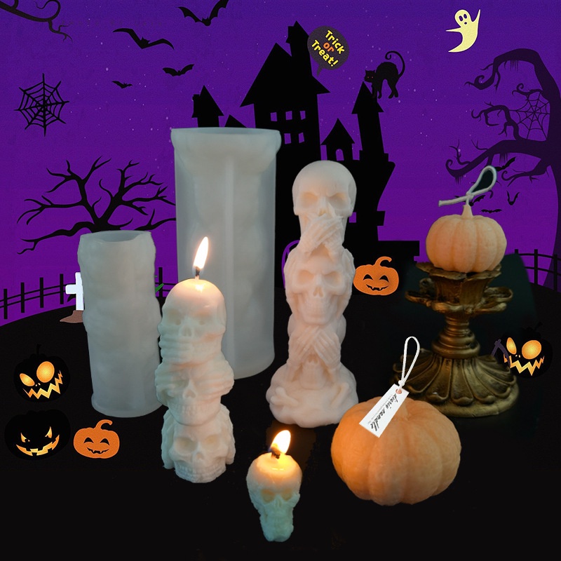 Khuôn Làm Nến Sáp Xà Phòng Bằng Silicone Hình Halloween 3D DIY