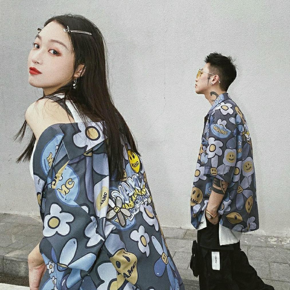 Áo sơ mi unisex chiffon tay ngắn in họa tiết hoạt hình có thể mặc cặp mặc nhóm vải mềm mịn thoáng mát !