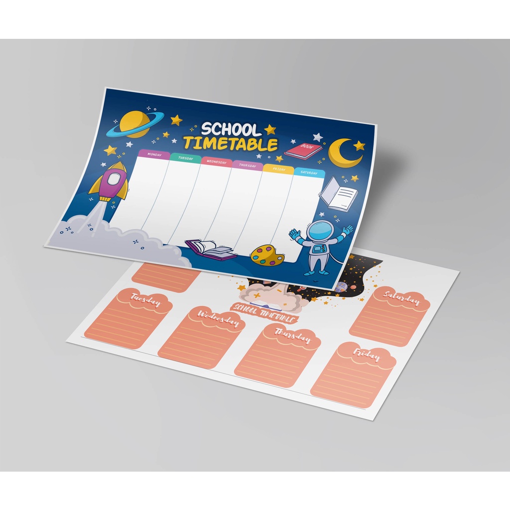 Set 2 thời khóa biểu - timetable hành tinh, planet, vũ trụ không gian giấy decan dễ thương kích thước A5