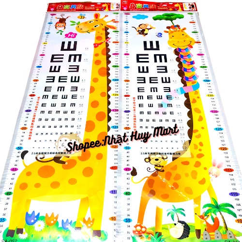 Thước hươu cao cổ dán tường đo chiều cao, decal dán tường cho bé