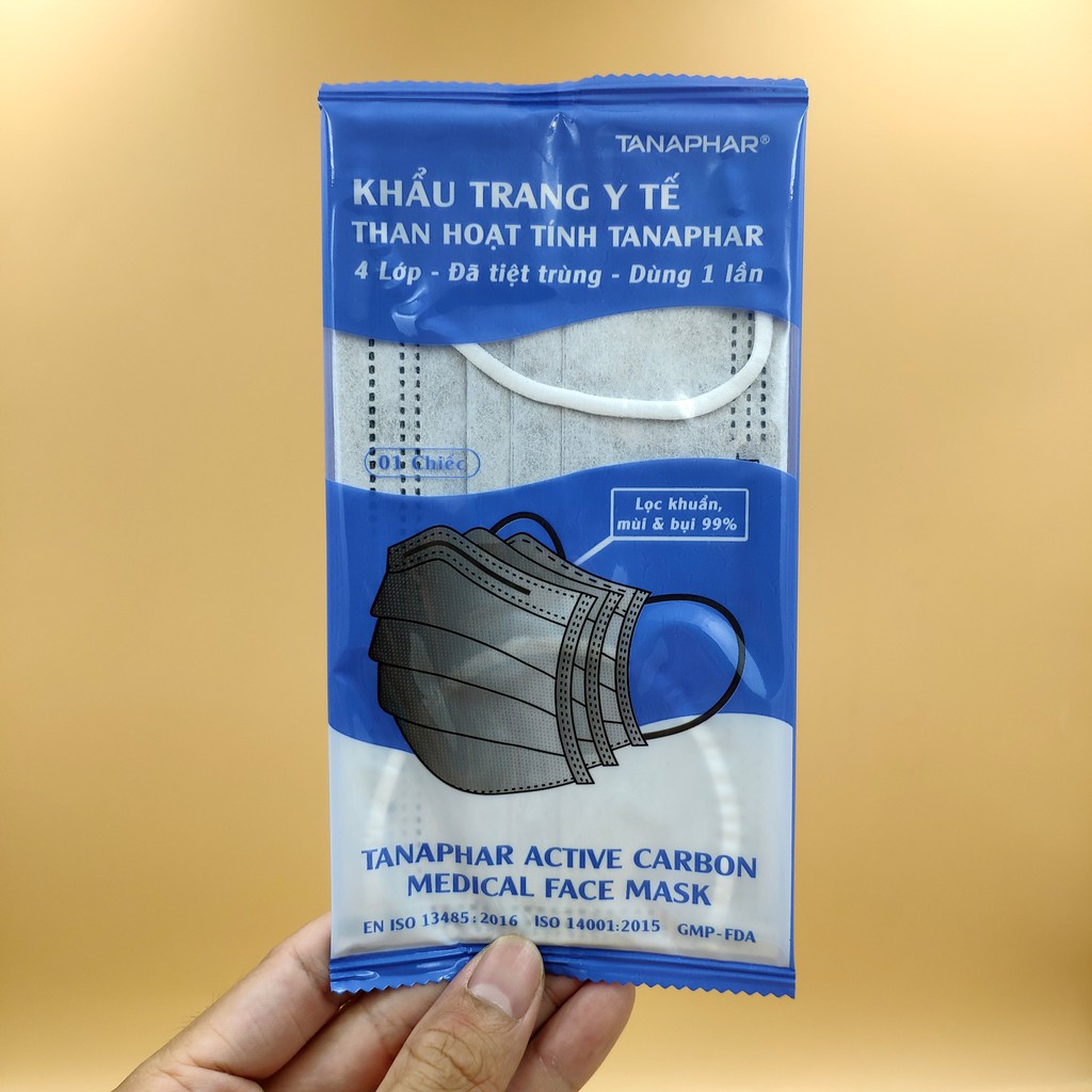 Khẩu trang y tế than hoạt tính Tanaphar 4 lớp - Hộp 20 chiếc tiệt trùng | BigBuy360 - bigbuy360.vn