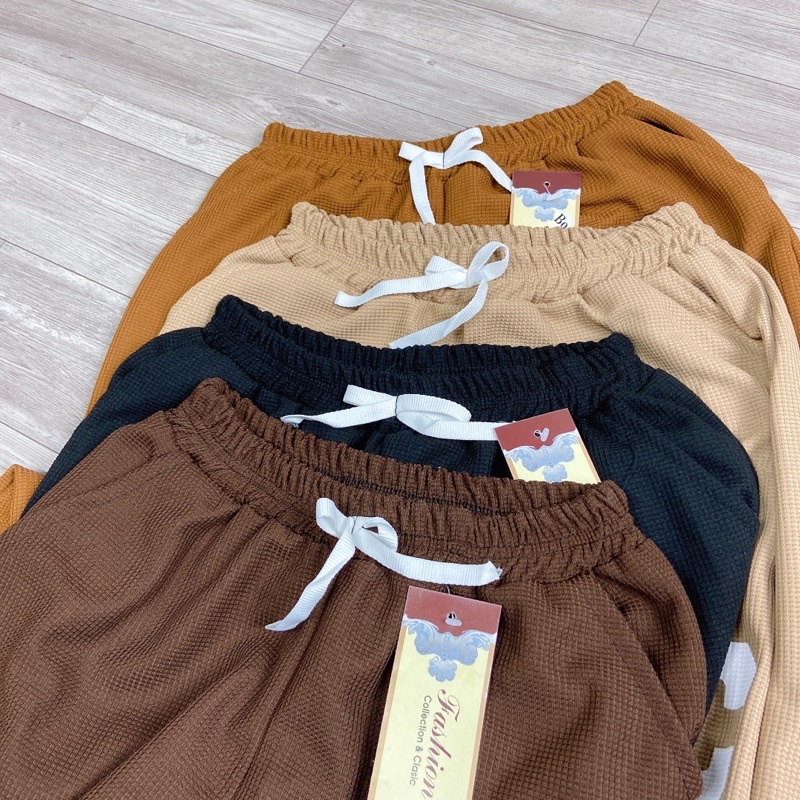 Quần Bom Tổ Ong Chữ C Quần Dài Thể Thao Nữ Chun Gấu