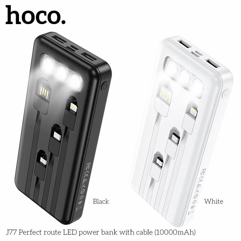 Pin sạc dự phòng đa năng Hoco J77 (10000mAh) đèn LED hiển thị, kèm cáp liền Ligntning, Micro, Type-C - Chính hãng