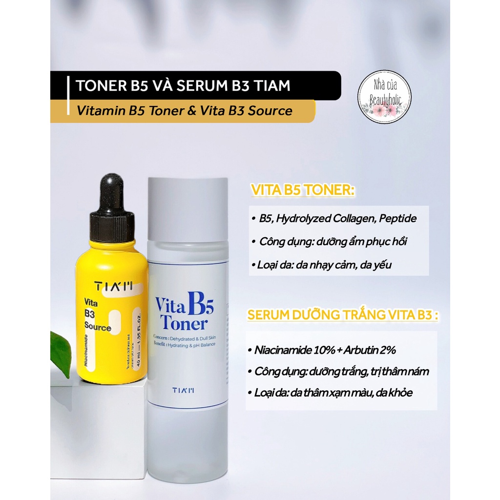 Dòng dưỡng TIAM Vita B5 TONER và serum Vita B3 SOURCE