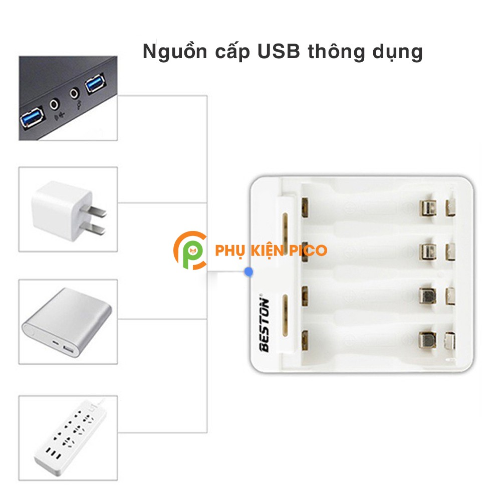 Bộ sạc nhanh kèm 4 Pin sạc BESTON chuyên dùng cho Micro Karaoke máy ảnh - Combo pin sạc BESTON