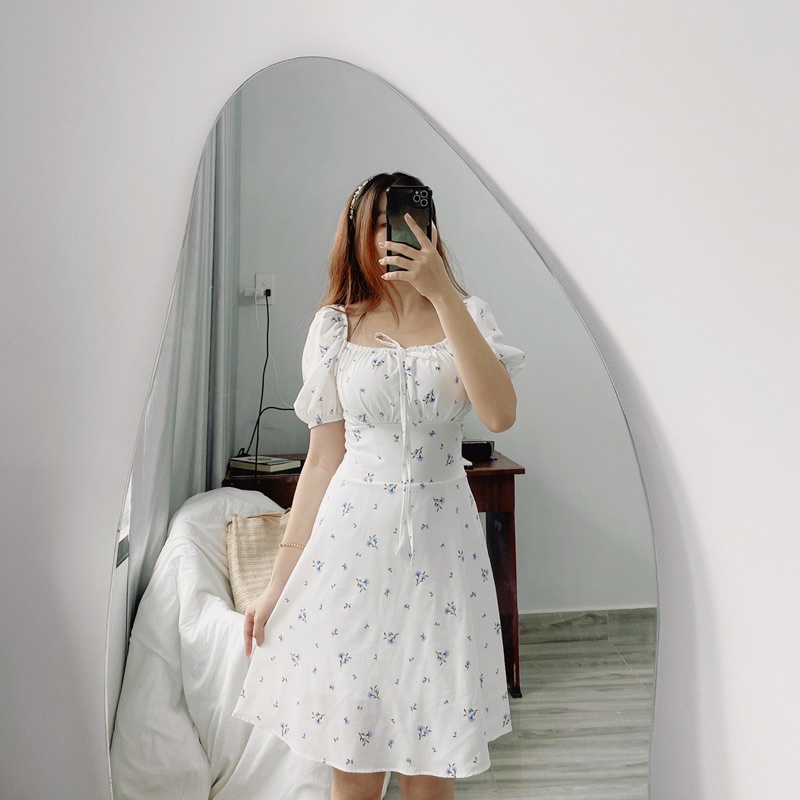 Váy Hoa Nhí Cổ Yếm Hở Lưng Chất Lụa Siêu Đẹp - JUHEE DRESS T235