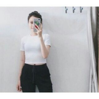 Áo croptop gân tay ngắn
