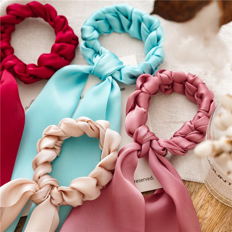 [NowShip2h] Cột Tóc Nơ Scrunchies Thắt Nút Chất Liệu Silk Mềm Mại Thanh Lịch HOT TREND   - Mã DT011