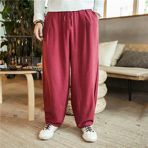 Quần Harem Cotton Lanh Ống Rộng Cỡ Lớn Phong Cách Trung Hoa Cho Nam