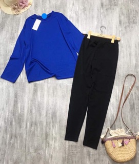 Sét áo thụng trơn xanh quần legging D&N