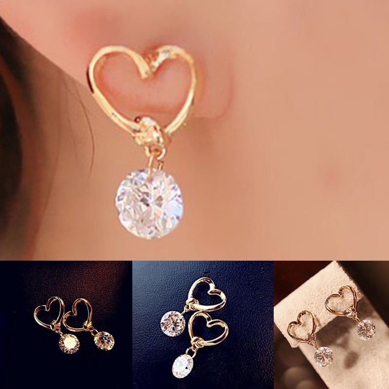 Bông tai dáng dài đính đá Zircon đơn giản