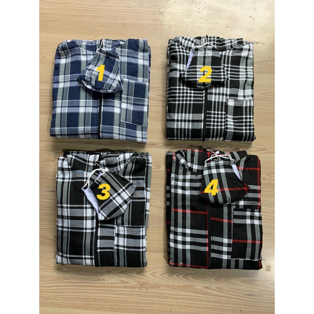 Áo chống nắng nam nữ 2 lớp thô kẻ kèm khẩu trang