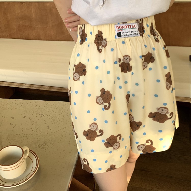Quần short thể thao ống rộng in họa tiết hoạt hình phong cách Hàn Quốc thời trang mùa hè cho nữ