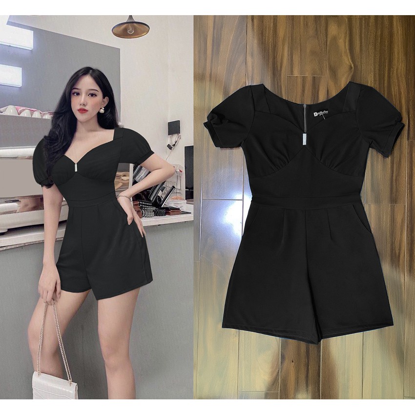 Jumpsuit Nữ 💕FREESHIP💕 Jum Ngắn cổ tim đính hột tay ngắn xinh xắn TJ1110