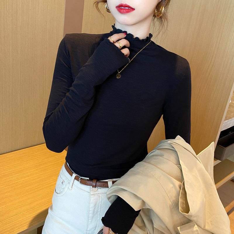 Áo Thun Nữ Dài Tay Cổ Cao Phong Cách Hàn Quốc Mới