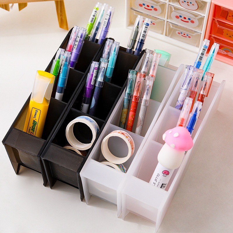 Kệ đựng bút kèm cốc 4 tầng / Ống đựng bút đa năng bằng nhựa kèm sticker