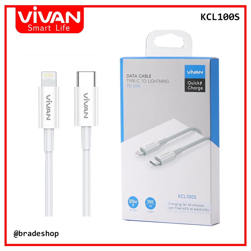 Cáp Sạc Nhanh VIVAN KCL100S Type-C to Lighting 100cm Chuẩn Sạc NhanhPD 20W Chống Gãy