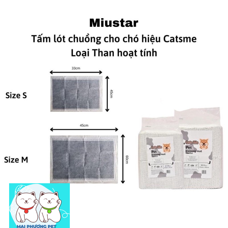 Túi tã lót chuồng cho chó mèo thú cưng, lót lồng khay vệ sinh, sàn xe charcoal than carbon hoạt tính cỡ S 33x45, M 45x60