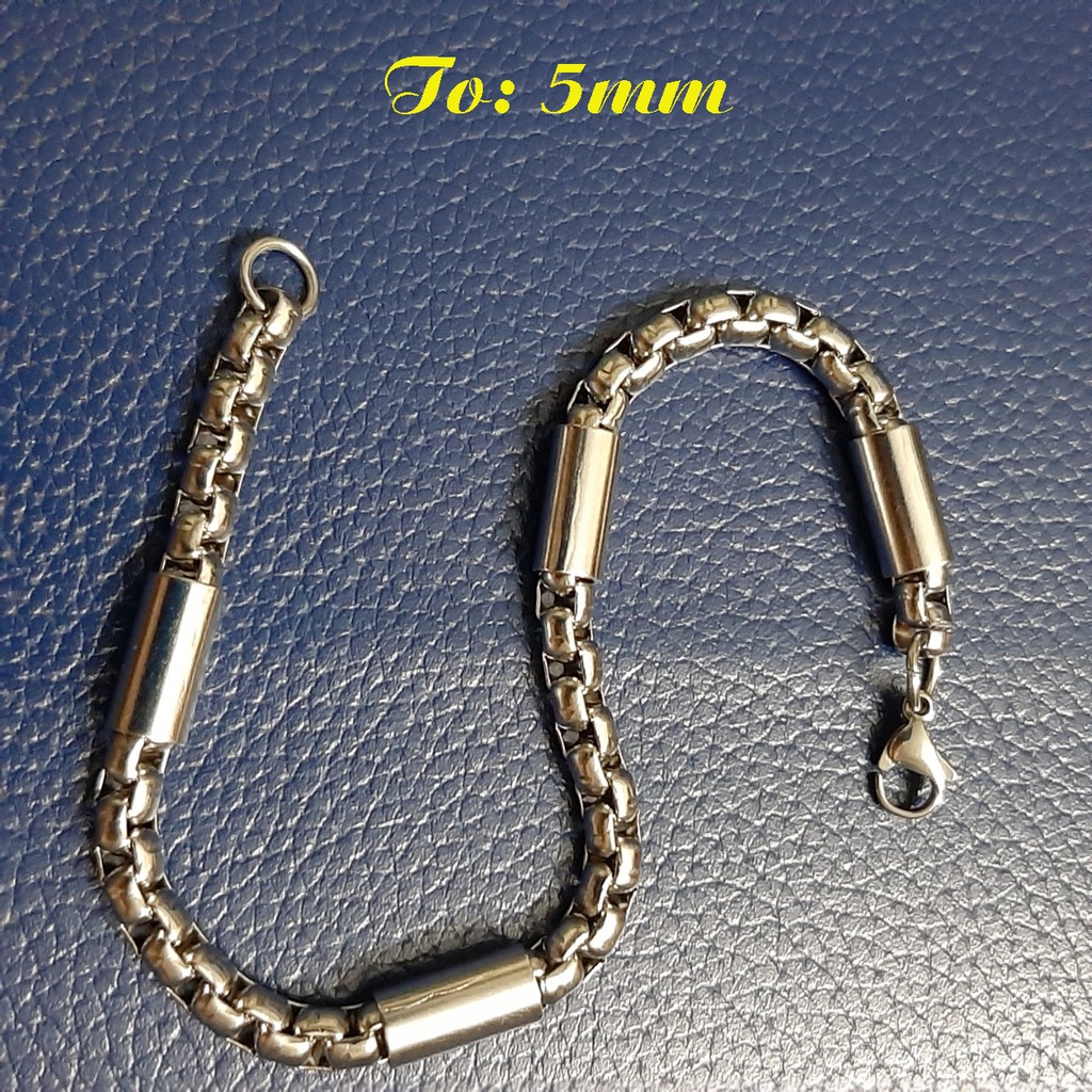 Lắc tay nam inox cao cấp trắng sáng, không đen, kiểu ống trúc 5mm bọc khen trơn - Thể hiện đẳng cấp phái mạnh