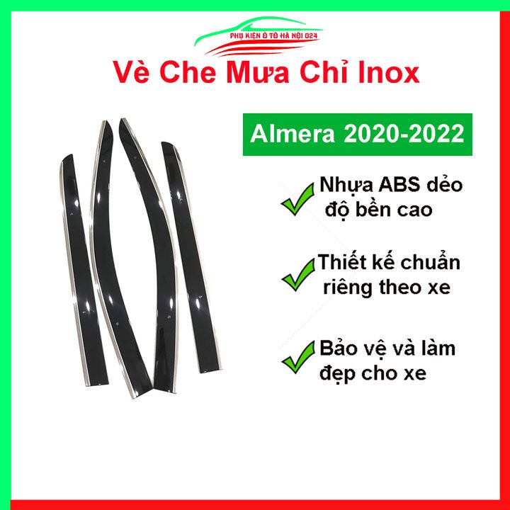 Vè che mưa cho xe ô tô Nissan Almera 2020-2022 chỉ Inox