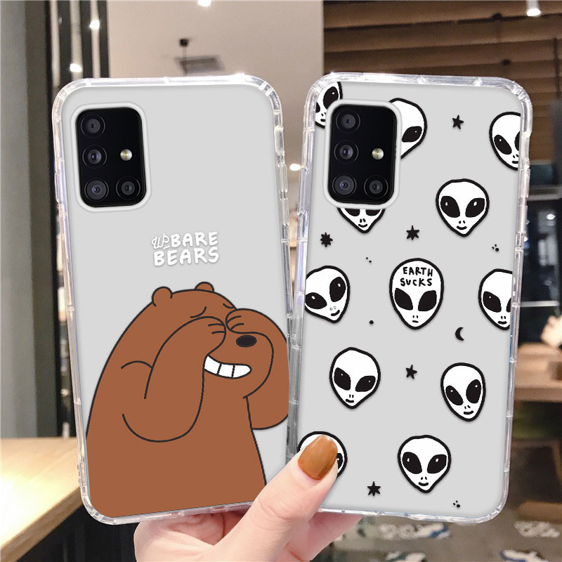 Cute Bear Cheap Case for Samsung J7 Prime On7 2016 M51 A21S A30 A20 A50 A50S A30S A51 A71 4G Note20 Ultra Plus S10 Plus S20FE 4G 5G S20 Plus Ulitra S30 Airbag Anti-fall Camera Protection Clear Cover