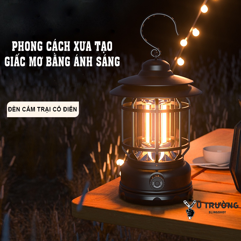 Đèn Cắm Trại Dã Ngoại Du lịch Dùng Pin Sạc USB Tích Điện 18650mAh, Ánh Sáng Vàng Ấm Trang Trí Lều Trại - DCP10
