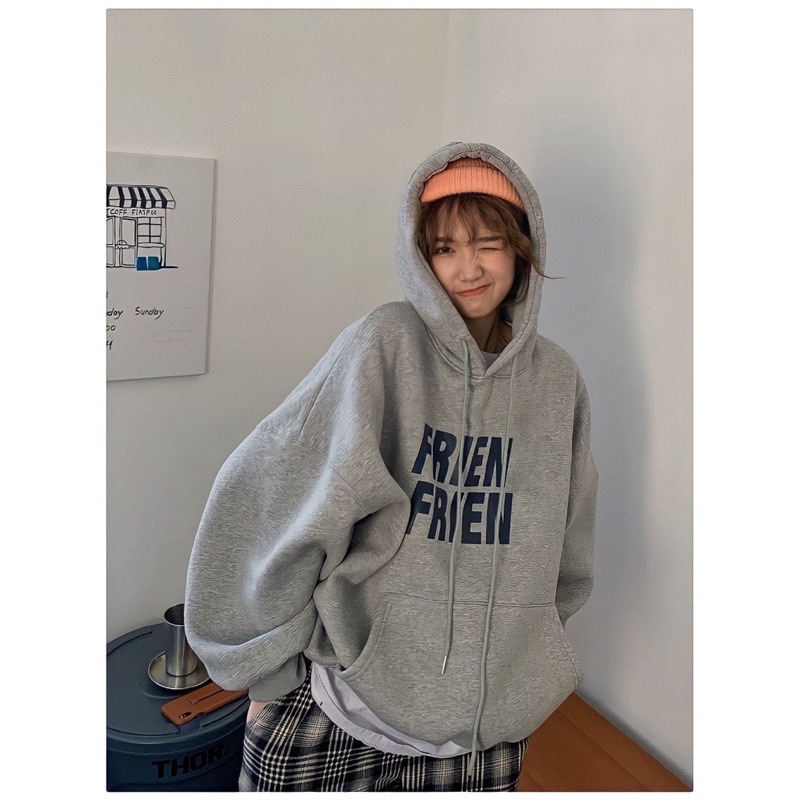 Áo Khoác Hoodie Chống Nắng Nỉ Ngoại Chữ in FRIEN phong cách Basic Mùa Hè - Đông