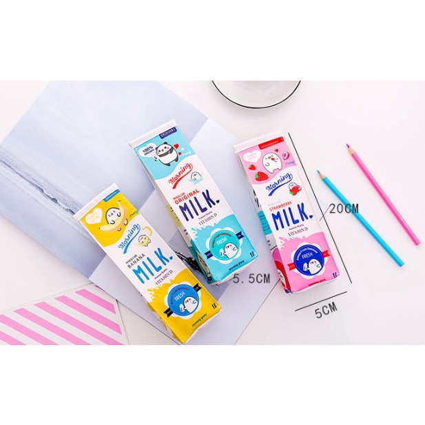 Túi Bút Da Hình Hộp Sữa Cho Học Sinh Nhiều Màu Sắc