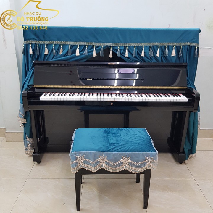 Bộ khăn phủ đàn Piano cơ màu xanh ngọc cao cấp