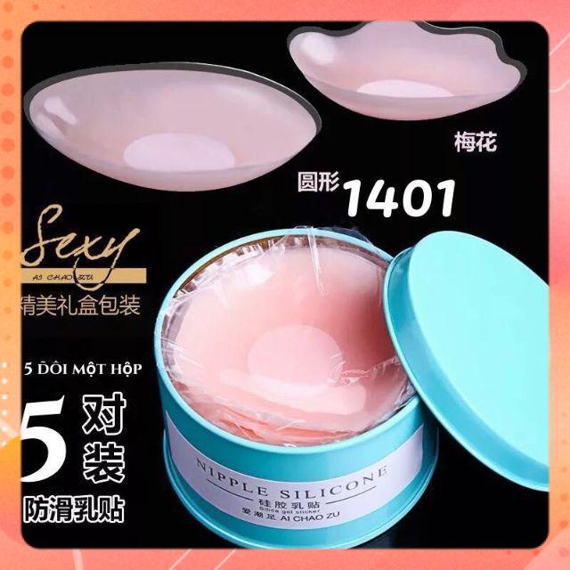 10 Miếng dán ti, dán ngực, dán nhũ hoa silicon hình hoa mai hộp xanh
