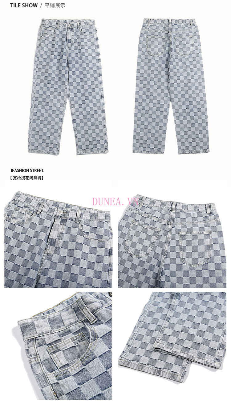 Men's New Hip-hop Wide-leg Skateboard Plaid Jeans | BigBuy360 - bigbuy360.vn