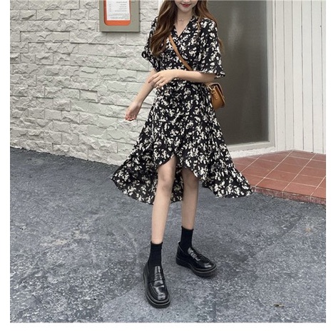 Đầm hoa dáng dài đầm hoa vintage cổ V thời trang nữ 2022 đầm hoa nhí SK 24