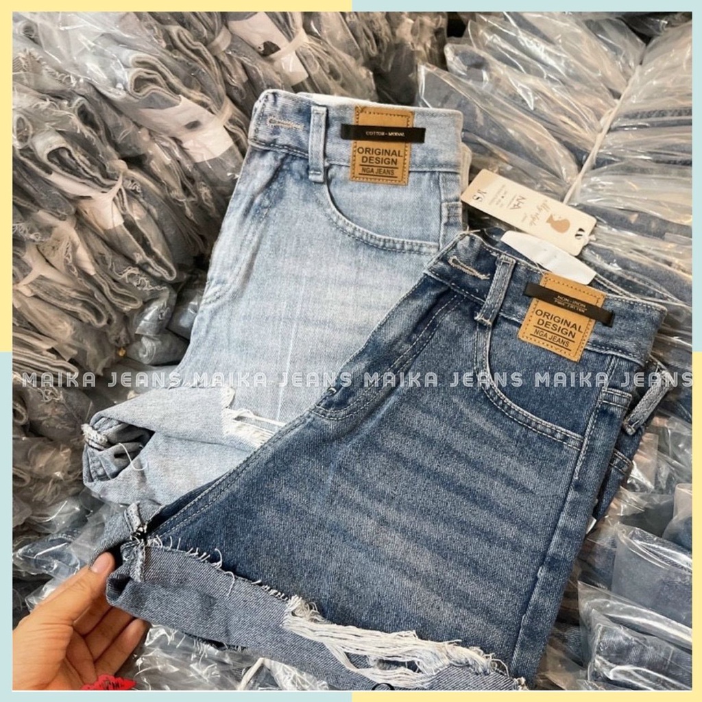 (Hình thật kèm video shop chụp) QUẦN JEANS ĐÙI NỮ RÁCH NHẸ LƯNG SIÊU CAO [MK1008]