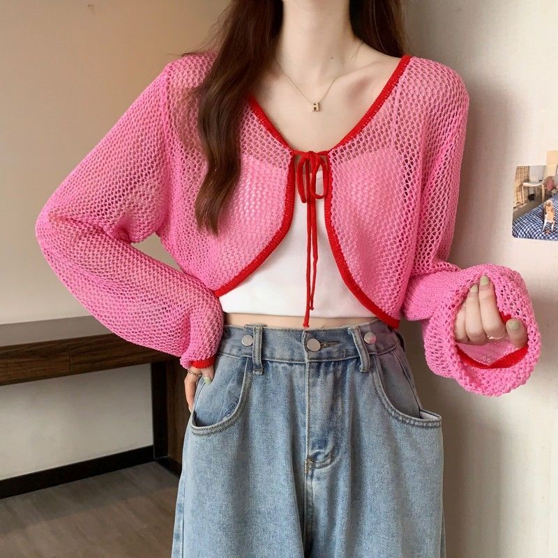 IELGYÁo Dệt Kim Mỏng Cột Dây Màu Sắc Tương Phản Phong Cách Hàn Quốc Thời Trang Mùa Hè Cho Nữ