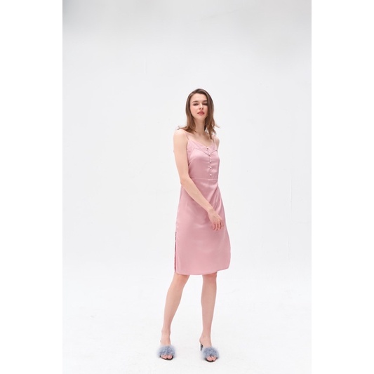 Váy Ngủ 2 Dây Lụa Cao Cấp LILAS BLANC Pearl Dress Kiểu Dáng Hai Dây Phối Khuy Trai Sang Trọng, Quyến Rũ