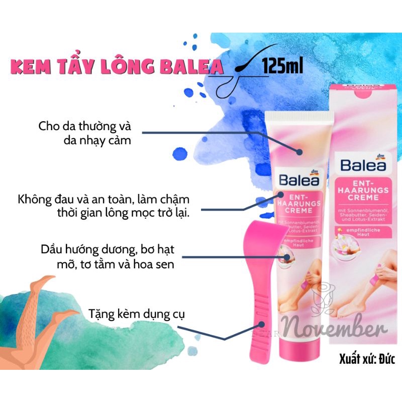 Kem tẩy lông Balea Kem tẩy lông body tay chân nách vùng bikini an toàn dịu nhẹ cho da hàng Nội địa Đức 125ml