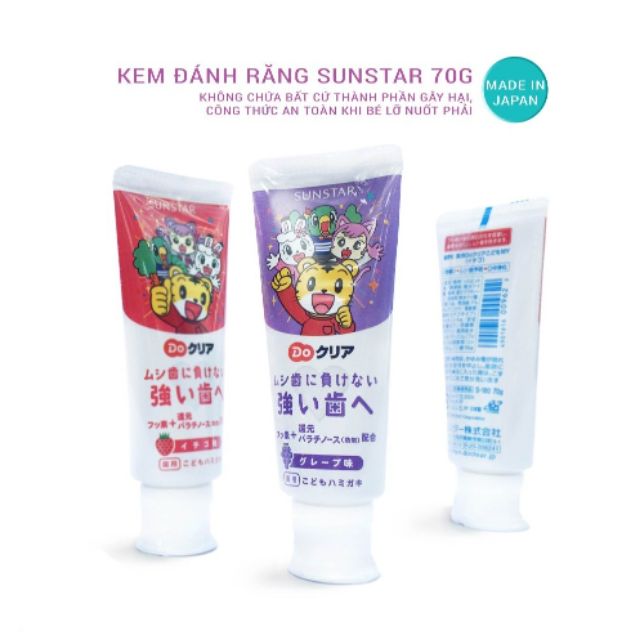 Kem Đánh Răng Sunstar 70g Vị Nho Và Vị Dâu Cho bé Trên 1 Tuổi