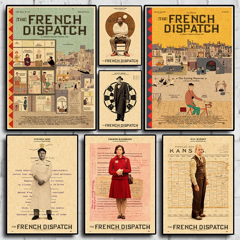 Poster Phim Drama The French Dispatch Directed by Wes Anderson 2021 Bằng Giấy Kraft Phong Cách Retro