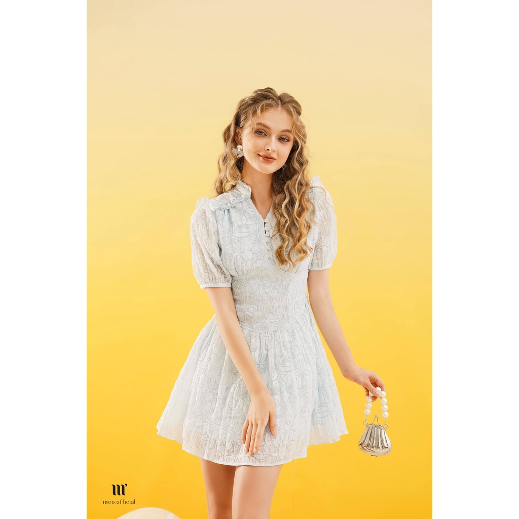 Váy liền nữ Méo shop kiểu Hàn ngắn tay cổ hoạ tiết hoa dáng xòe Ugla