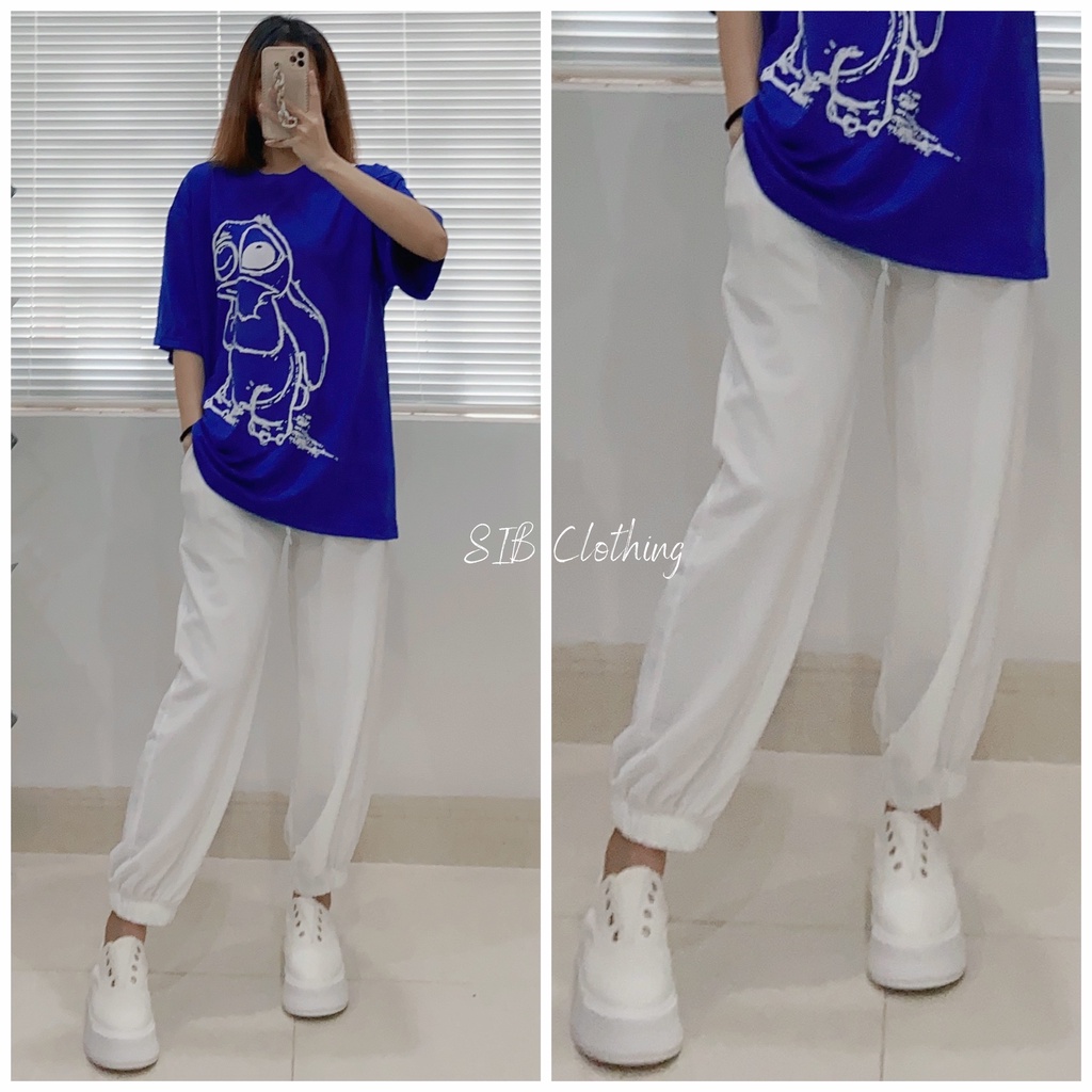 Quần jogger nữ trơn dài ống rộng unisex ống bo lưng thun SIB033