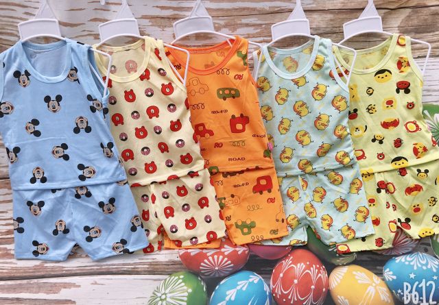 XẢ KHO Combo 5 bộ cotton áo ba lỗ quần đùi cho bé trai và bé gái từ 4-8kg( mẫu ngẫu nhiên) [Chuột Lắc Shop]