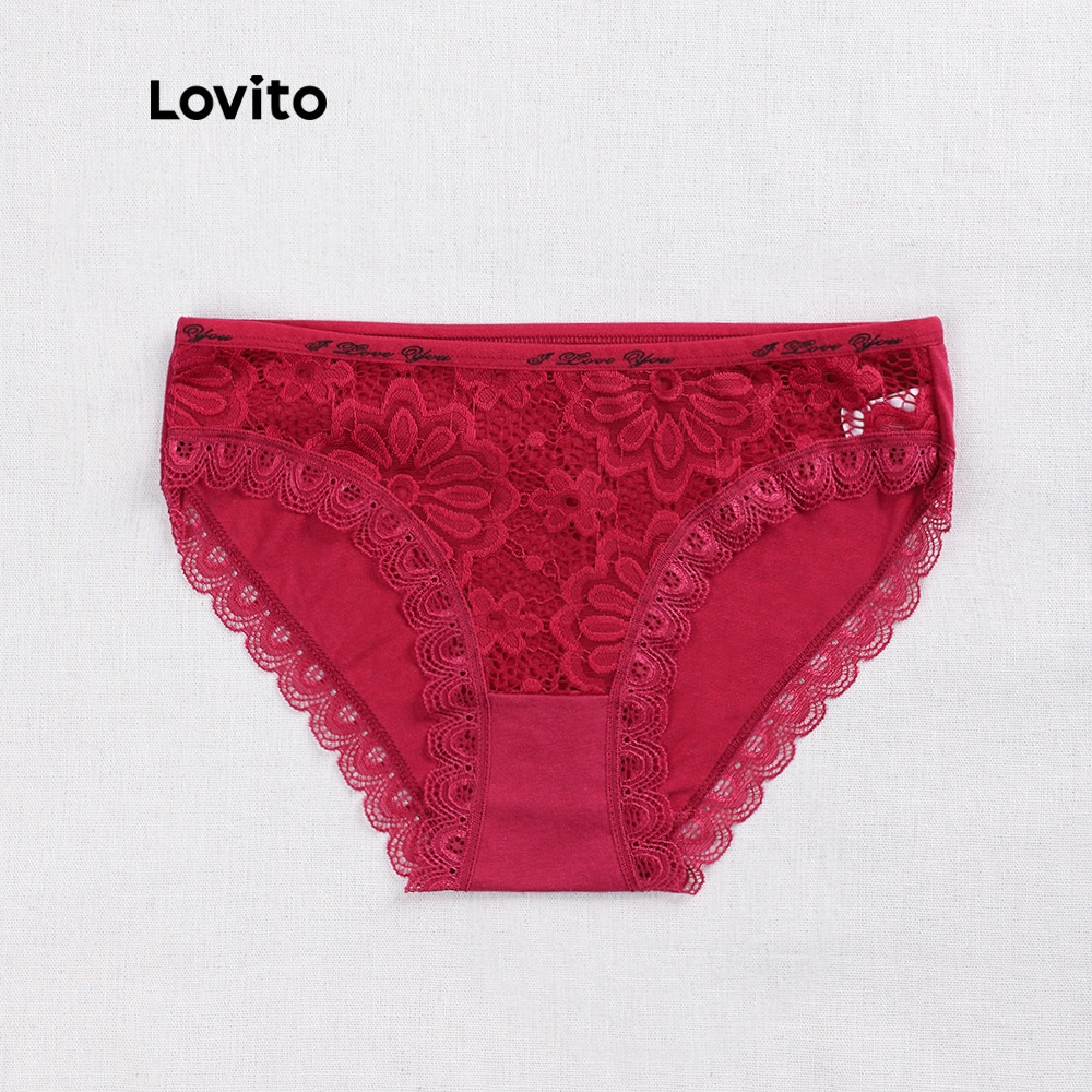 Quần lót Lovito phối ren in chữ đơn giản L00305 (hồng/vàng/đỏ)