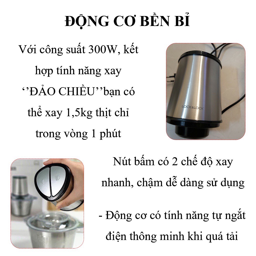 [Mã ELHADEV giảm 4% đơn 300K] Máy xay thịt Lock&amp;Lock cối inox, cối thủy tinh 1L 2L 2,4L chính hãng bảo hành 12 tháng