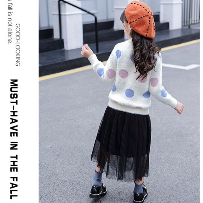 Áo len lông họa tiết chấm tròn bé gái lớn size 16-45kg (HÀNG QCCC) AL13